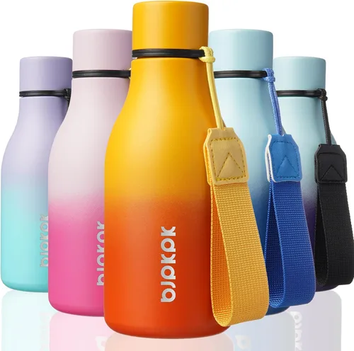 Vista 11 de BJPKPK Botellas de agua aisladas, botella de agua de metal de acero inoxidable de 12 onzas con correa, sin BPA a prueba de fugas, jarras, tazas