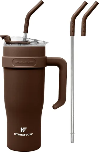 Vista 10 de HYDRAFLOW Capri - Vaso de 20 onzas con popote – Vaso aislado al vacío de triple pared – Vaso aislado al vacío – Vaso de acero inoxidable – Vaso
