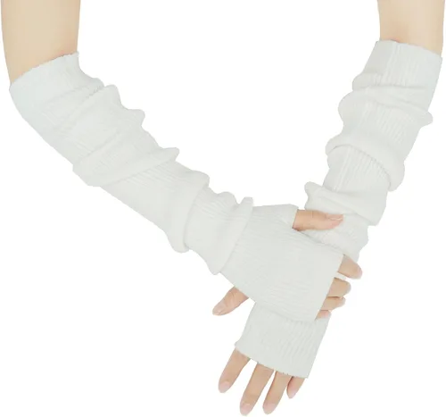 Vista 64 de Guantes cálidos de cachemira de brazo largo para mujer, guantes de invierno acogedores sin dedos, calentadores de brazos suaves, gran regalo