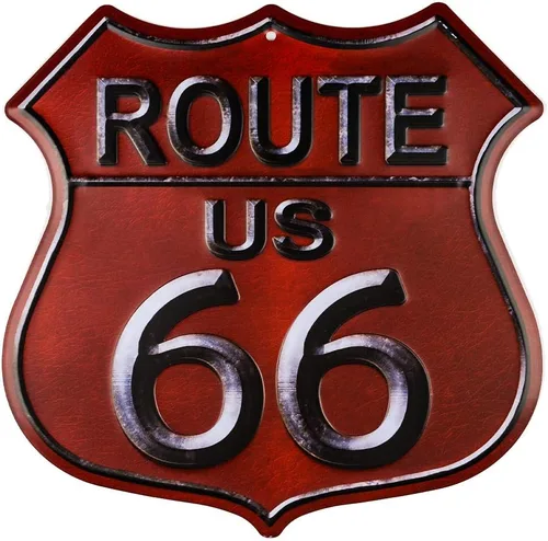 Vista 11 de Letrero de metal retro Route 66 de 11 x 11 pulgadas con montaje en pared y accesorios de montaje