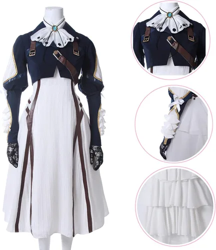 Vista 3 de Nuoqi Violet Evergarden - Disfraz de cosplay para mujer, uniforme de anime, traje azul oscuro, Azul oscuro, violeta