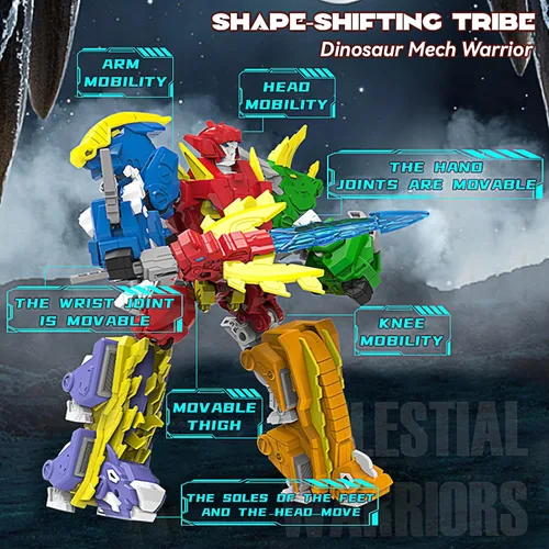 Vista 3 de Juego de juguetes de dinosaurio robot 5 en 1: gran kit de robot transformable para desmontar con 5 figuras de acción de dinosaurio - juguetes