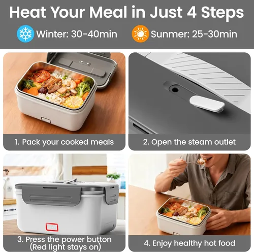 Vista 4 de Herrfilk Fiambrera eléctrica inalámbrica para adultos, calentador de alimentos portátil recargable de 1.8 L/61 onzas, lonchera 4 en 1 calentada