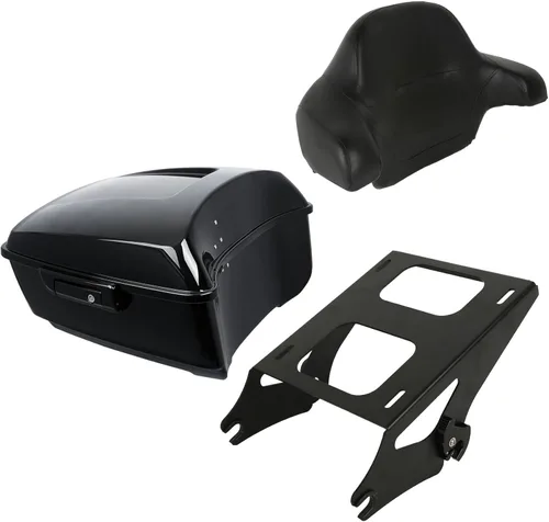 Vista 22 de XMT-MOTO King Tour Trunk + almohadilla de respaldo envolvente+estante de montaje negro+accesorios de acoplamiento para Harley Touring Road King Road