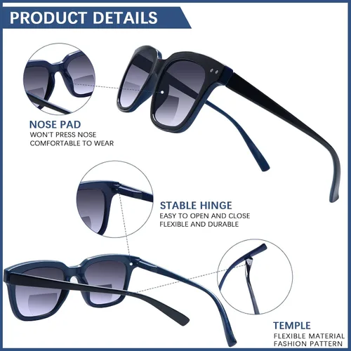 Vista 5 de Anteojos de lectura bifocales, lentes de sol para mujeres y hombres, protección UV400, lectores de sol, bisagras de resorte, marco retro