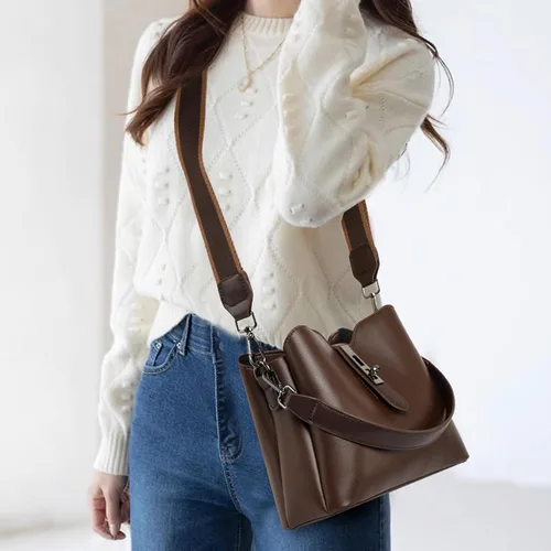 Vista 4 de Bolso de hombro estilo vintage para mujer, bolso de mano de piel sintética suave y holgado, bolso cruzado clásico simple para uso diario