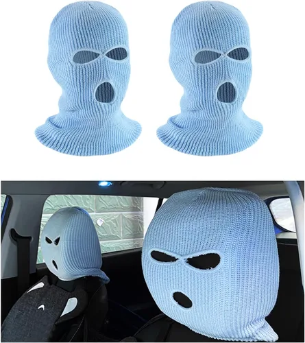 Vista 12 de 2 fundas para reposacabezas de automóvil, divertida máscara de cara completa personalizada para asiento de automóvil, máscara de esquí, protección
