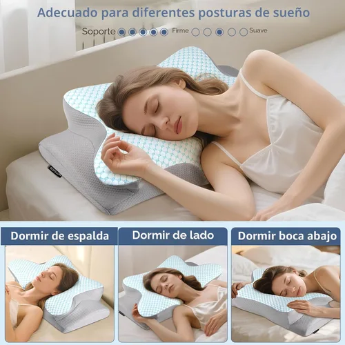 Vista 6 de Almohada cervical para el cuello – Almohada ergonómica para dormir de lado para aliviar el dolor, almohada cervical refrescante para dormir