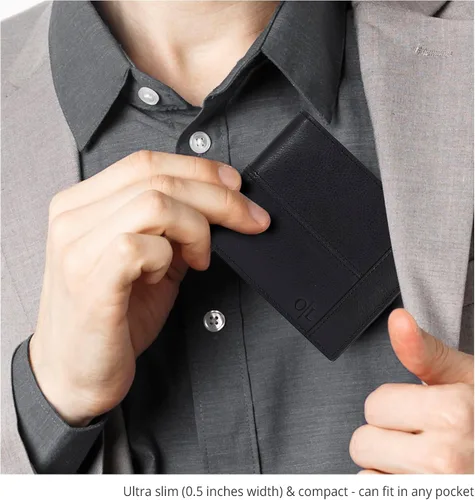 Vista 32 de Carteras RFID delgadas para hombres - Cartera de bolsillo frontal de piel genuina