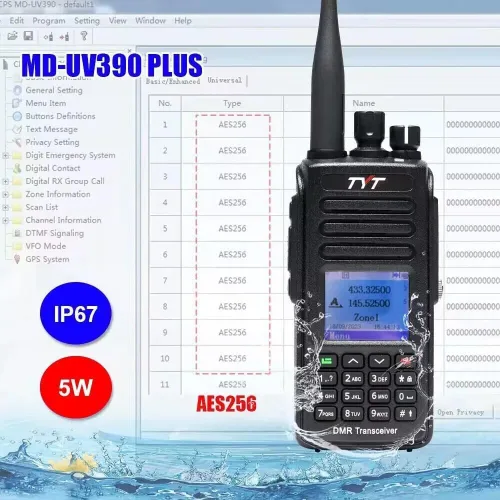 Vista 3 de TYT MD-UV390plus 5W Digital Dual Band VHF UHF DMR Radio Impermeable IP67 Walkie Talkie con Cable de Programación