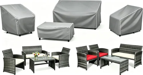 Vista 12 de STARTWO Outdoor Furniture Cover Waterproof, 600D Heavy Duty, 4 Piece Patio Furniture Set Cover for Outside Couch, Lawn Chairs, Coffee Table