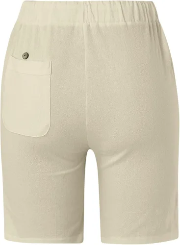 Vista 6 de Bermudas de algodón y lino para mujer, cintura alta elástica, color sólido, pantalones cortos cómodos de verano con bolsillos
