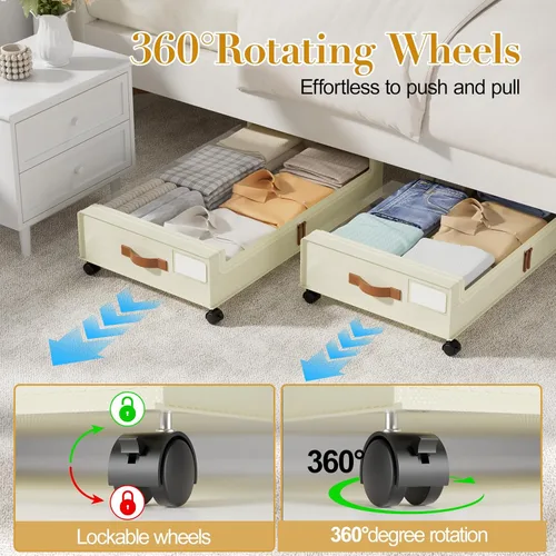 Vista 4 de Yecaye Almacenamiento Debajo de la Cama con Ruedas, 2 Paquetes de Cajas de Almacenamiento Debajo de la Cama con Tapas Transparentes y Etiqueta, 60L