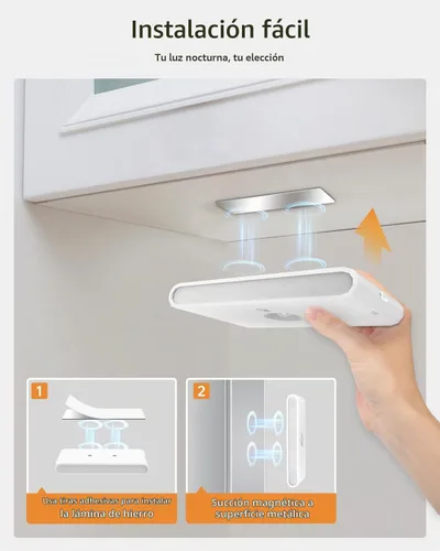 Vista 6 de wowatt Luz de escalera recargable con sensor de movimiento, luces de noche blancas con montaje magnético, luces de escalera regulables para Blanco