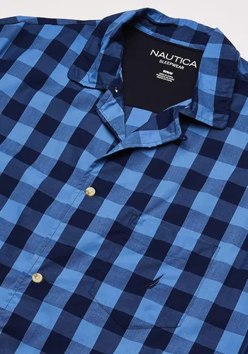 Vista 3 de Nautica Camiseta de pijama de manga corta para hombre, 100% algodón, suave, tejida con botones