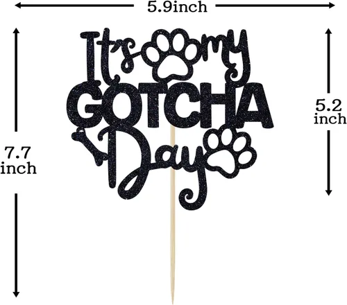 Vista 6 de It's My Gotcha Day - Decoración para tartas con purpurina negra, feliz día de Gotcha, decoración de fiesta del día de adopción de mascotas