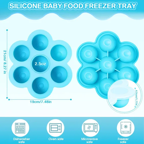 Vista 2 de Potchen Bandeja de silicona para congelador de alimentos para bebés, 4 unidades, apilable, reutilizable, de 2.5 onzas, bandeja de almacenamiento
