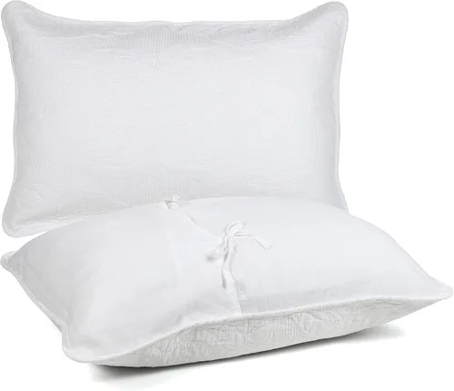 Vista 3 de Newrara Juego de 2 fundas de almohada de cama 100% algodón, bordadas, color blanco, tamaño Queen (blanco)