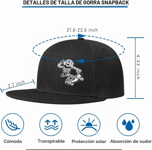 Vista 2 de Mens Snapback Hats Flat Bill Brim Hats for Men Baseball Cap Fitted Hats Skull Decor Skeleton Hand Rose Flower Floral