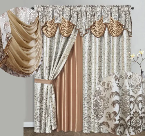 Vista 11 de GOHD Samba Star. Panel de cortina de ventana jacquard con cenefa elegante adjunta y respaldo de tafetán. Juego de 2 piezas. Cada pieza de 54