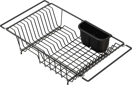 Vista 5 de Simple Houseware - Escurridor de platos grande de acero inoxidable sobre el fregadero, color negro