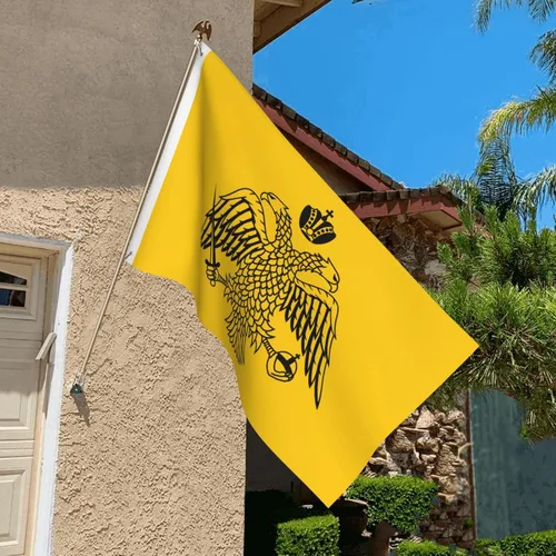 Vista 4 de Bandera de doble cara de la iglesia ortodoxa griega de 3 x 5 pies, bandera de decoración al aire libre, bandera ligera para fiestas en el hogar