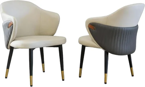 Vista 8 de Montary Juego de 2 sillas de comedor, modernas sillas de comedor empalmadas de piel sintética, respaldo ergonómico curvado con patas de acero al