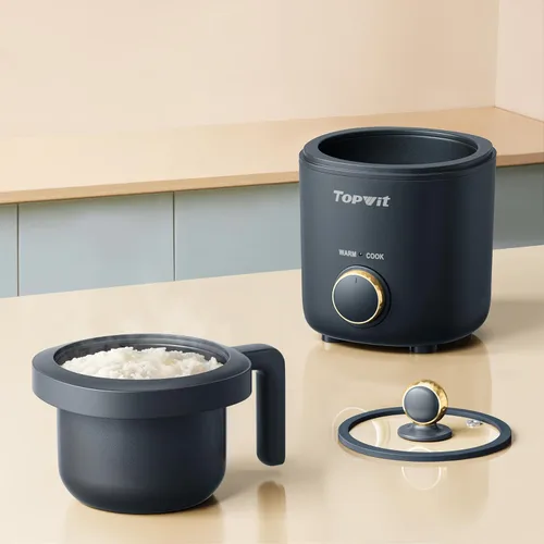 Vista 8 de TOPWIT Arrocera pequeña, mini olla arrocera para 2 tazas sin cocinar, arrocera portátil de 1.2 litros con revestimiento antiadherente, sin BPA, Beige