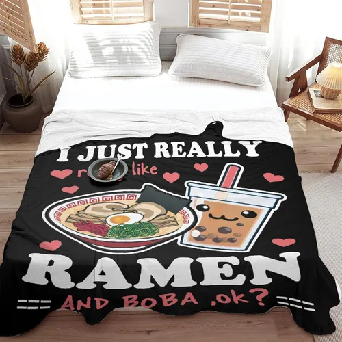 Vista 8 de Manta de burbujas Ramen de forro polar, regalo Kawaii para niñas, adolescentes, amantes de los fideos, té de burbujas, 40 x 50 pulgadas, manta