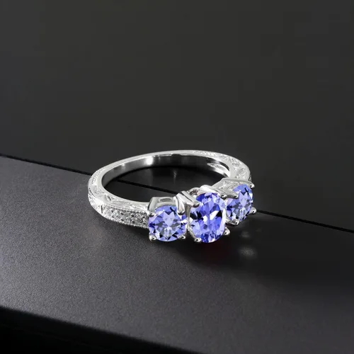 Vista 74 de Gem Stone King Anillo de compromiso de 3 piedras preciosas de oro blanco de 10 quilates con piedra natal y diamantes cultivados en laboratorio