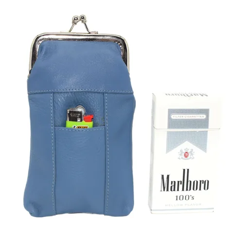 Vista 5 de Marshal® - Estuche para cigarrillos de cuero, bolsillo regular o 100 para encendedor de 100 (color azul bebé)