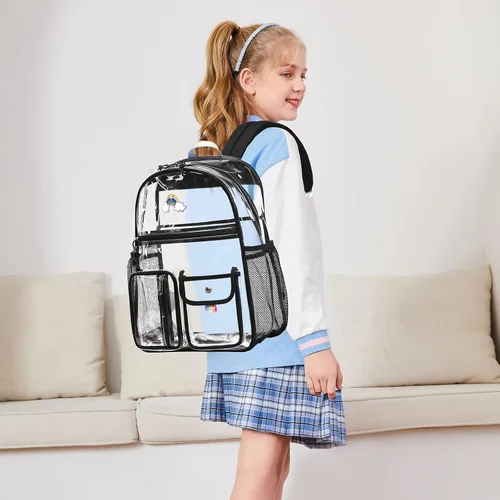 Vista 3 de Lanola Mochila aprobada para estadios, mochila transparente de PVC resistente, bolsa transparente para bolsas de libros de escuela secundaria