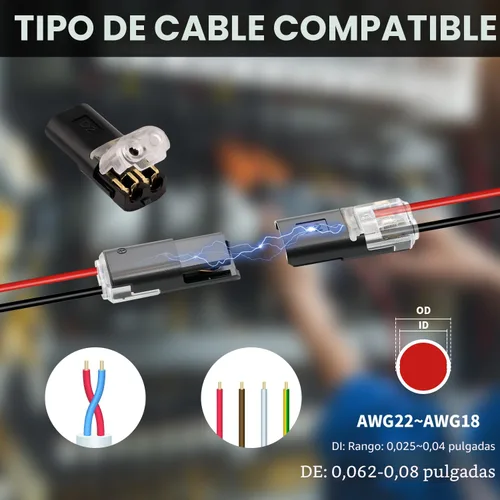 Vista 6 de Paquete de 50 conectores de cable, conectores de cable de empalme rápido de 2 pines de bajo voltaje, conector de empalme de alambre sin soldadura