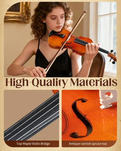 Vista 3 de Ktaxon Violín 4/4 Juego de Tamaño Completo Fiddle, Kit Completo de Violines Acústicos con Tablero Hecho a Mano, Estuche Rígido Ligero de Iniciación