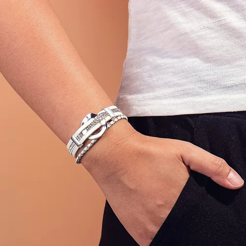 Vista 3 de FANCY SHINY Pulsera de cuero con diamantes de imitación circular, apilable, multicapa, con cierre, joyería bohemia, regalo para mujer