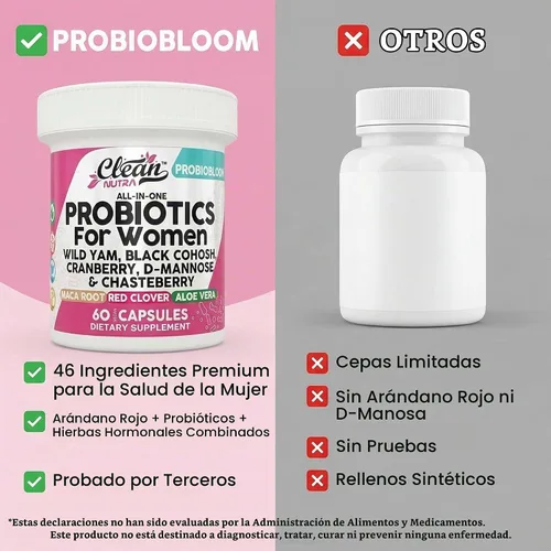 Vista 14 de Clean Nutraceuticals Probióticos para mujeres con D manosa, extracto de arándano, ñame silvestre, chasteberry – 20 cepas probióticas y prebióticas