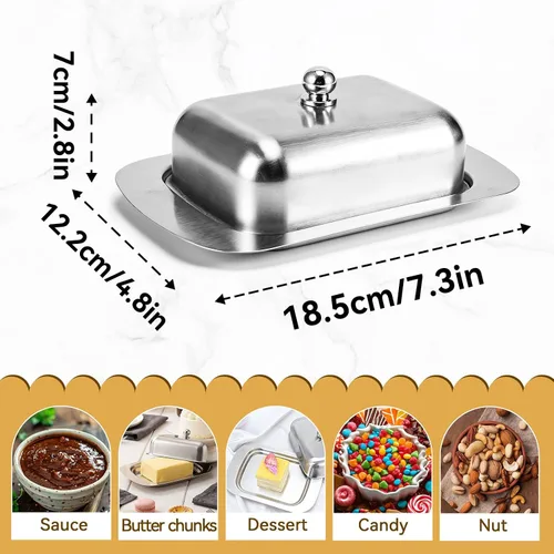 Vista 7 de Mantequillera con tapa, recipiente de mantequilla de acero inoxidable para mantequilla y queso, caja de almacenamiento de mantequilla con asa