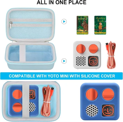 Vista 2 de Funda rígida de viaje para Yoto Mini (edición 2024) para niños, reproductor de audio Bluetooth sin pantalla, funda protectora con bolsillo de malla