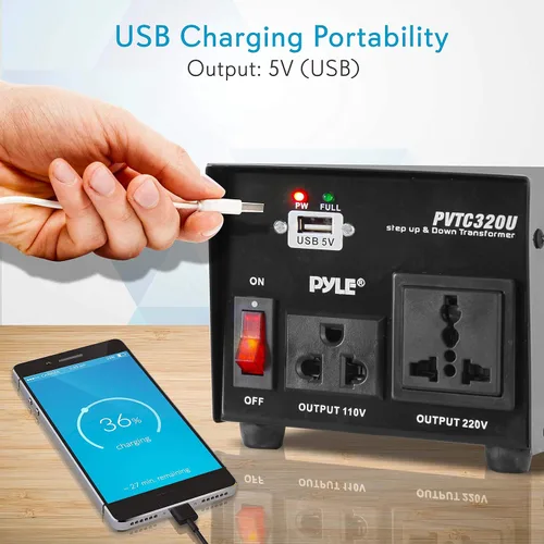 Vista 6 de Pyle Convertidor de Voltaje Subida y Bajada - Transformador de Voltaje Convertidor de 500 Vatios con Puerto de Carga USB, Adaptador de Corriente UK