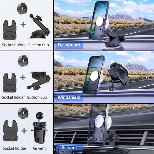 Vista 6 de Soporte de automóvil para salpicadero de aire, soporte de teléfono para agarre de enchufe con 2 soportes, clip de ventilación de aire estable 3