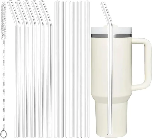 Vista 10 de ALINK Paquete de 10 popotes reutilizables transparentes para jarra Stanley de 20 oz y 14 oz, popotes de plástico duro Tritan para Yeti Rtic de 30