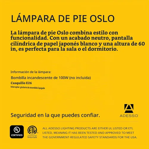 Vista 7 de Adesso 6237-02 Lámpara de pie Oslo - Equipo de iluminación resistente a la corrosión, a prueba de arañazos, con acabado blanco mate y cuerpo