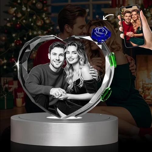 Vista 3 de 3D Crystal Photo with Red Crystal Rose, Personalized Mothers Day Gifts for Mom, Wife, Women, Her, Girlfriend, Couple, Customized Glass Photo