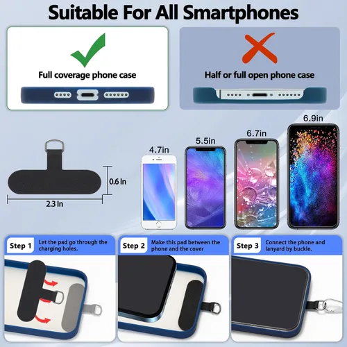 Vista 3 de Cordón universal para teléfono celular, 2 correas cruzadas para teléfono para mujer, 2 correas para teléfono de muñeca y 4 conectores mejorados