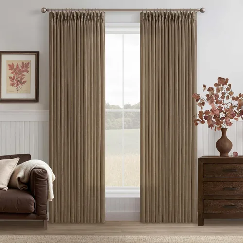 Vista 28 de TWODRAPES Cortinas de Lino Plisadas con Pinza Beige Blancas de 54 Pulgadas de Largo 2 Paneles para Comedor Cocina Dormitorio Plisadas Semi