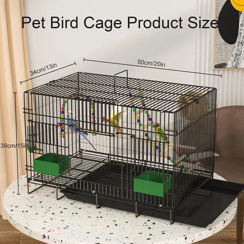 Vista 2 de Jaula para pájaros de 20 pulgadas, plegable, mediana y pequeña, jaulas para loros, canarios, cacatúas, agapornis, pinzones, conures, jaula de metal