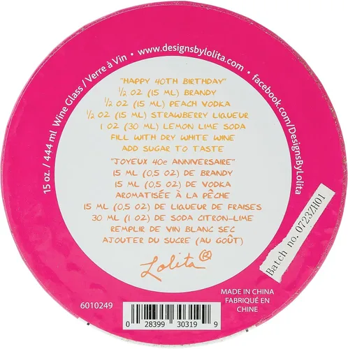 Vista 8 de Enesco Designs by Lolita Happy 40th Birthday - Copa de vino artesanal pintada a mano, 15 onzas, multicolor