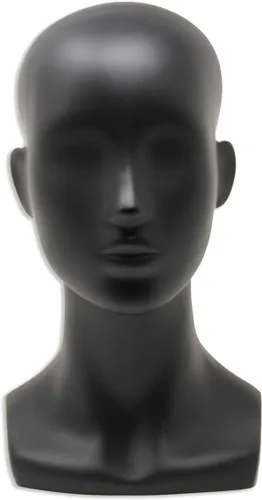 Vista 2 de Maniquí de cabeza femenina negra de 13 pulgadas de alto para exhibir pelucas, sombreros, auriculares, máscara, gafas de sol