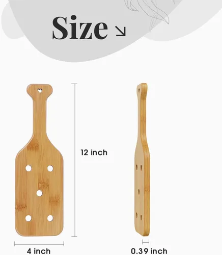 Vista 4 de Paleta de bambú de 12 pulgadas con agujeros, paleta de madera sin terminar, 1 paquete Tamaño: 12 x 4 x 0.6 pulgadas, bambú grueso con orificios