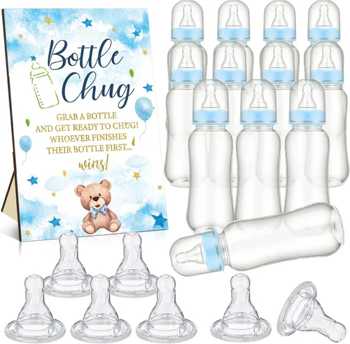 Vista 20 de TrelaCo Safari Cool Baby Shower Games Bottle Chug Sign Wooden Jungle Animals Set de regalo para revelación de género suministros de fiesta y 12